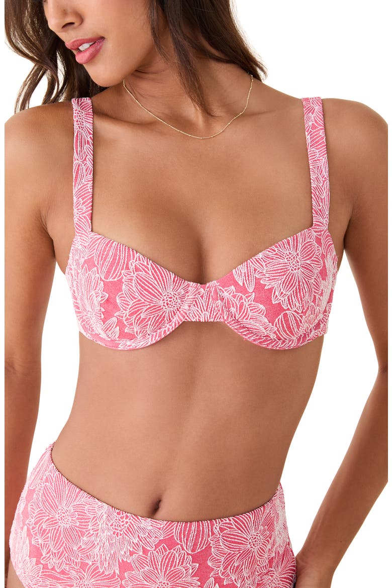 The Dorset Floral Jacquard Underwire Bikini Top, Alternate, color, PEACHY