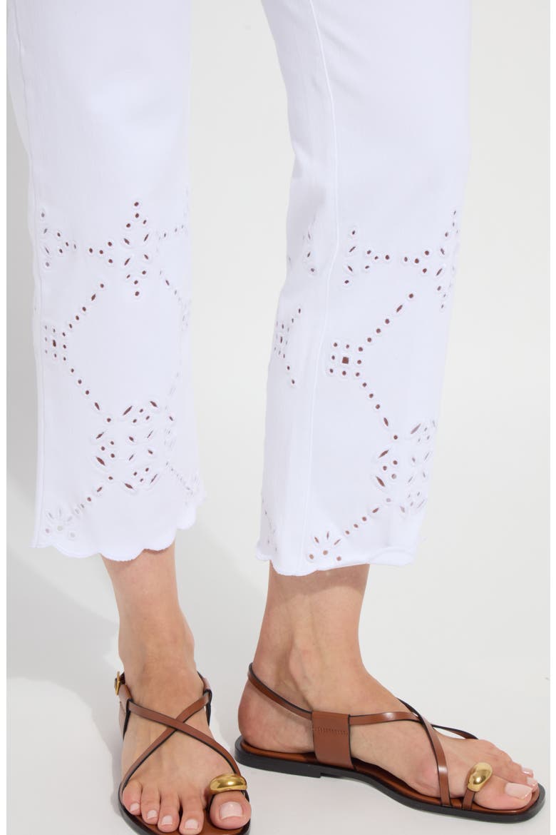 Billie Eyelet Pull-On High Waist Crop Straight Leg Jeans, Alternate, color, WHITE