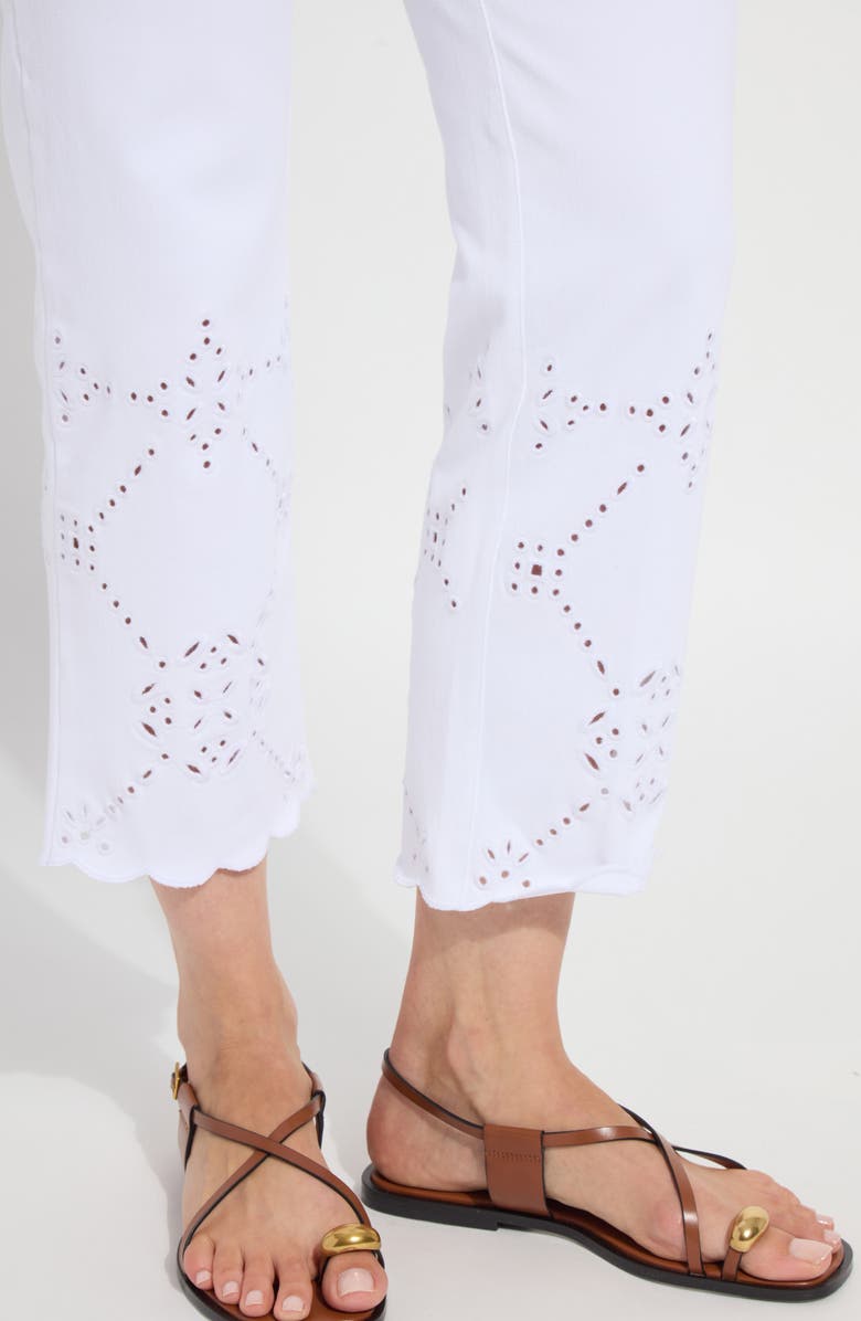 Lysse Billie Eyelet Pull-On High Waist Crop Straight Leg Jeans, Alternate, color, White