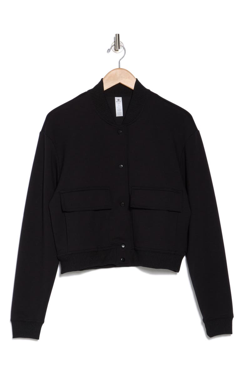 90 DEGREE BY REFLEX Soho Snap Cargo Scuba Knit Bomber Jacket, Alternate, color, Black