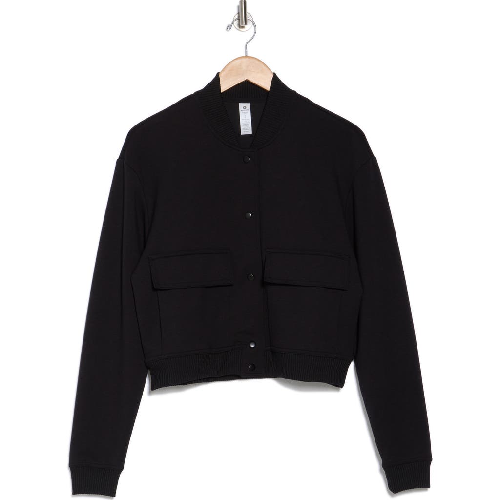 90 Degree By Reflex Soho Snap Cargo Scuba Knit Bomber Jacket In Black