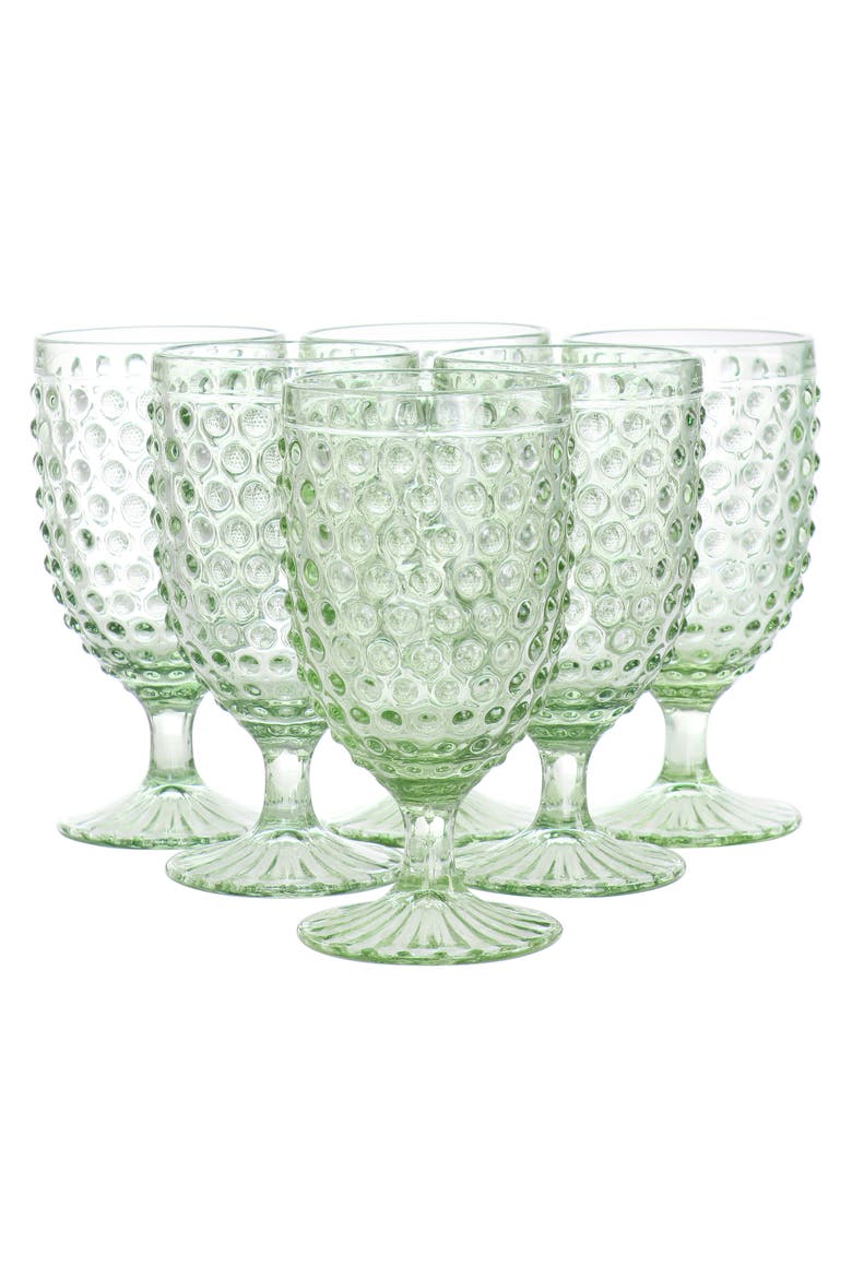 6 Piece 14.2 Ounce Glass Hobnail Goblet Drinkware Set, Main, color, Green