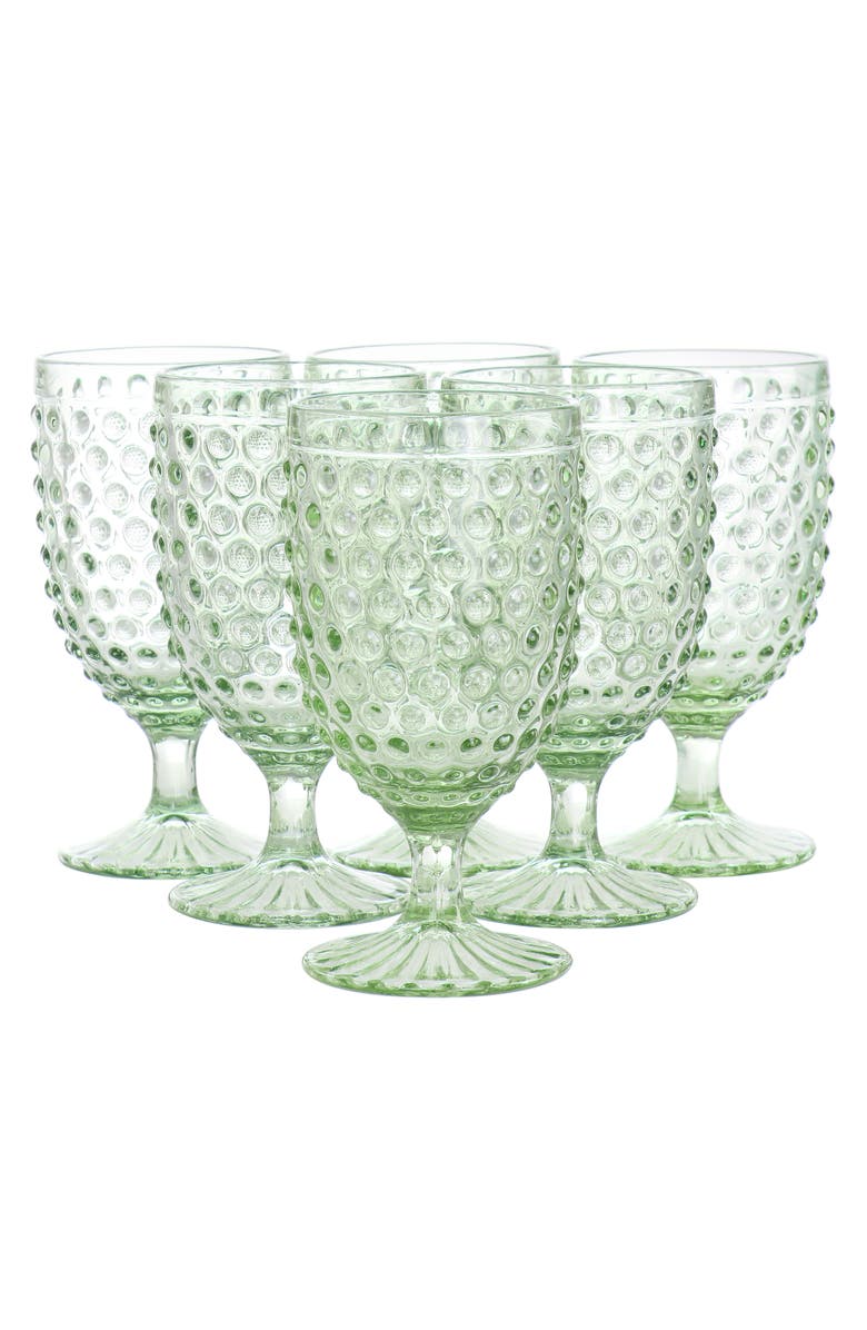MARTHA STEWART 6 Piece 14.2 Ounce Clear Glass Hobnail Goblet Drinkware Set, Main, color, Green