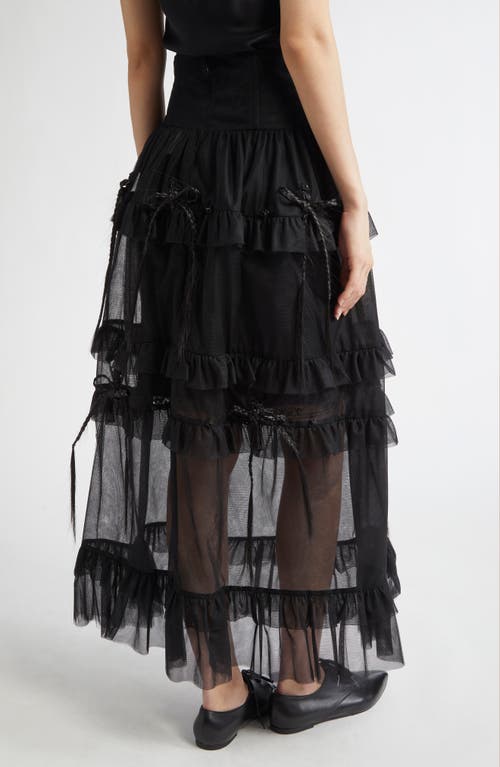 MERUERT TOLEGEN MERUERT TOLEGEN CORSET WAIST TIERED MAXI SKIRT WITH FAUX HAIR BOWS