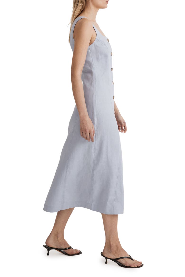 Button Front Linen Midi Dress, Alternate, color, DISTANT PERI