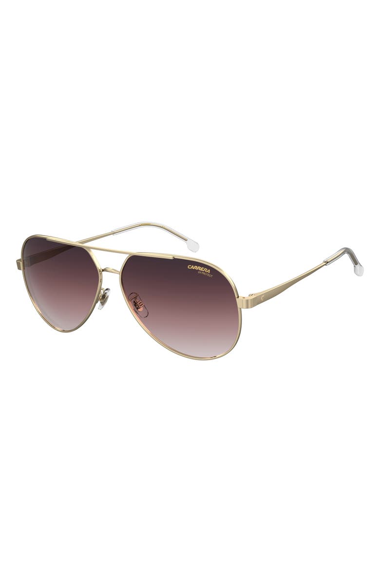 Carrera Eyewear 63mm Polarized Oversize Aviator Sunglasses, Alternate, color, Gold Burgundy/ Gradient Pink