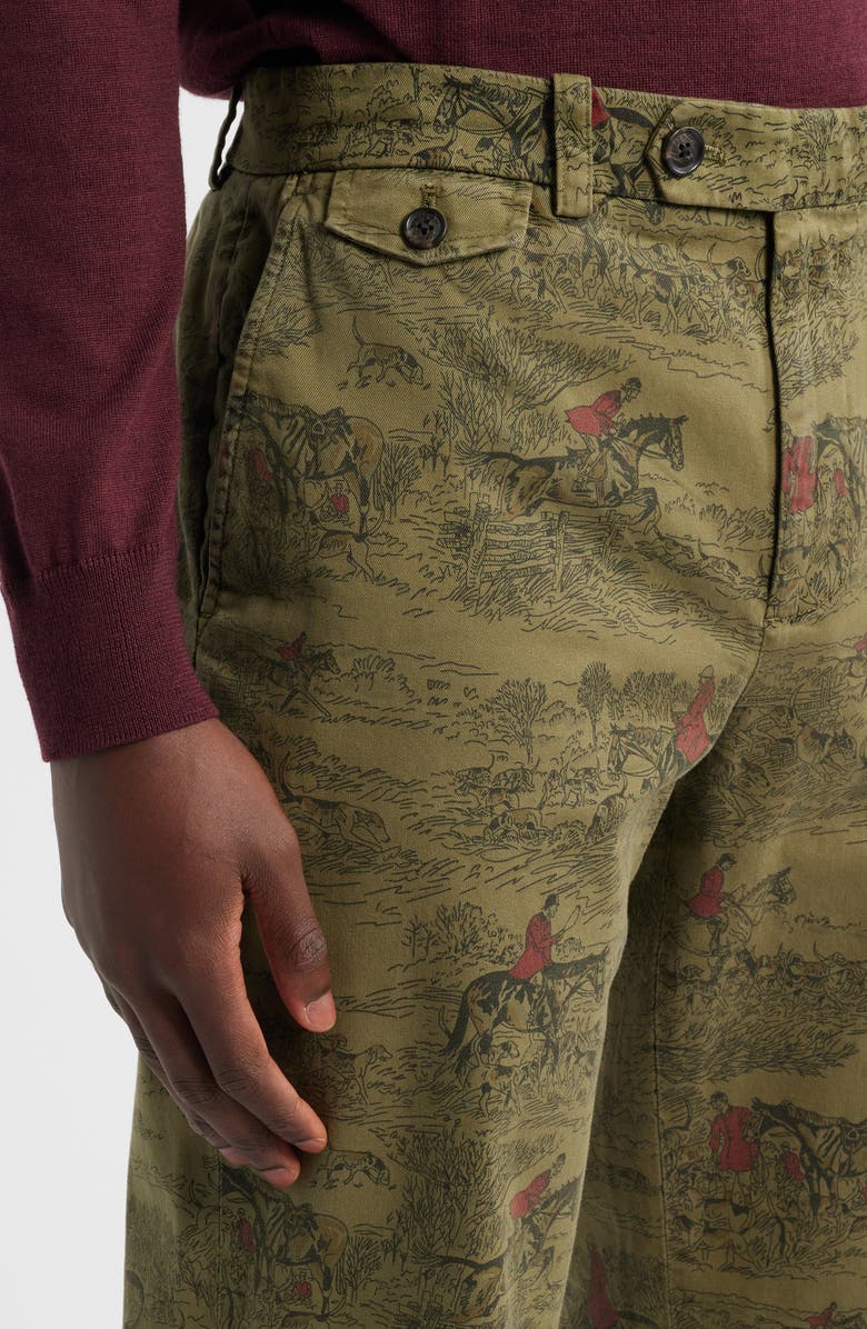 Brooks Brothers Heritage Print Flat Front Stretch Cotton Chinos, Alternate, color, Olive