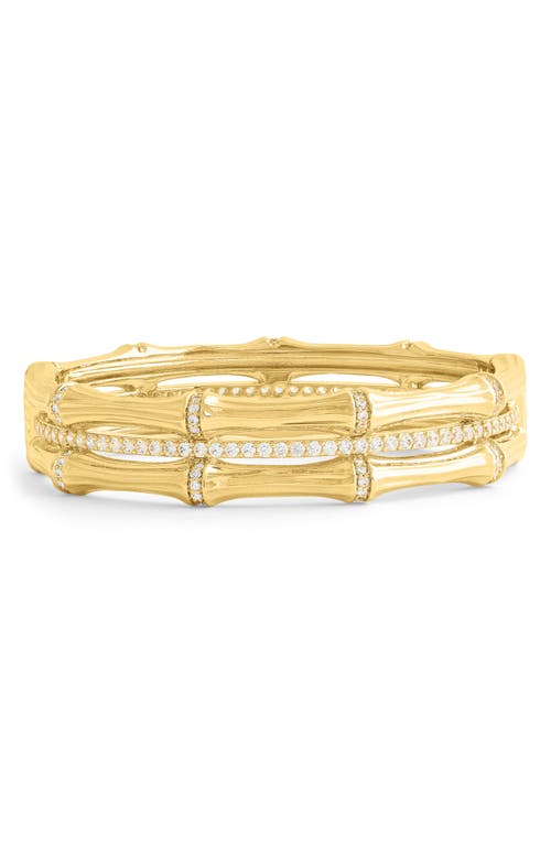 Anabel Aram Jewelry Bamboo Texture Stack Bangle in 18K Gold White Cz Stone  product
