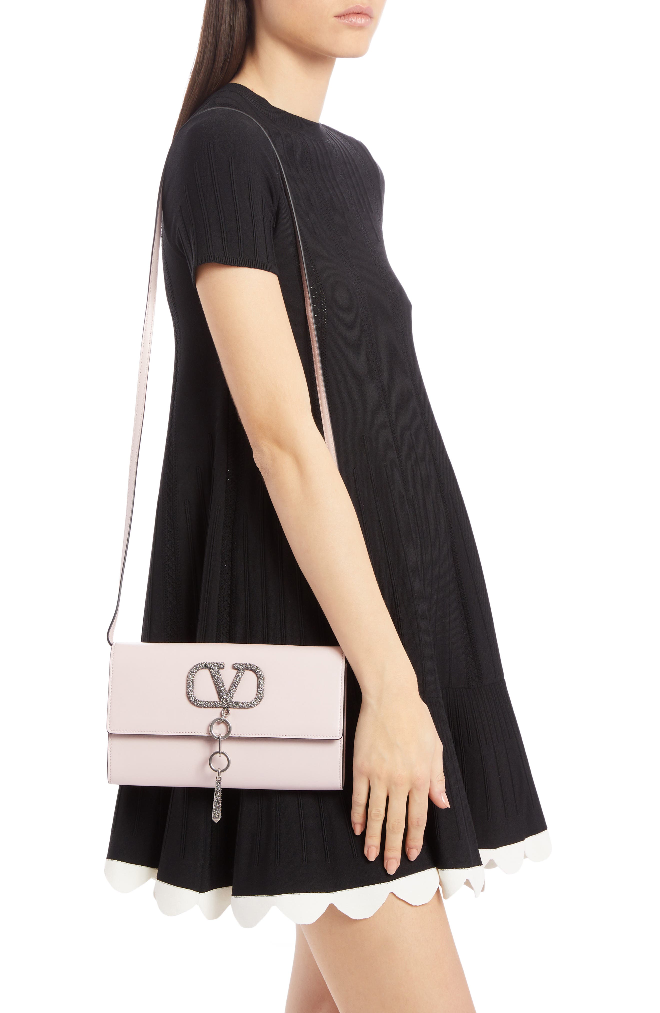 V-Case Leather Clutch, Alternate, color, ROSE QUARTZ/ BLACK DIAMOND