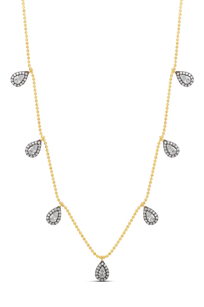 Pear Shape Cubic Zirconia Drop Necklace, Main, color, GOLD/ BLACK