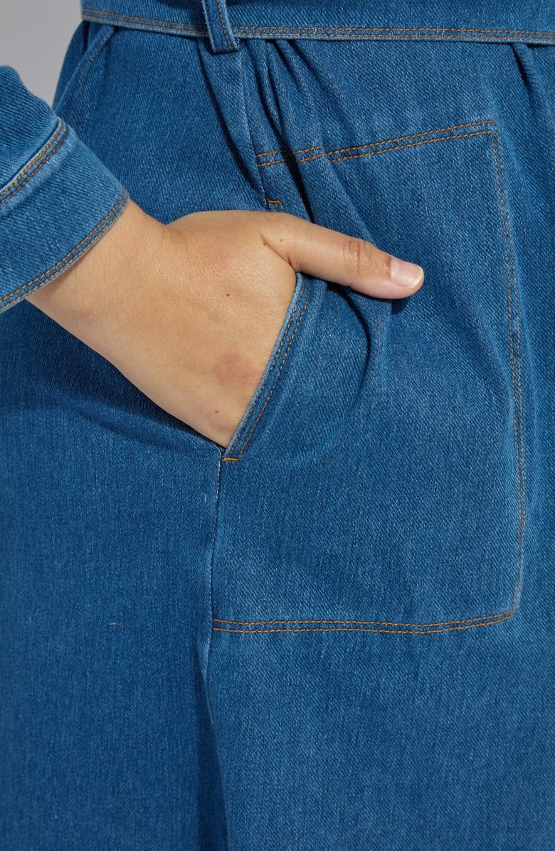 Lysse Schiffer Belted Long Sleeve Denim Shirtdress, Alternate, color, Mid Wash