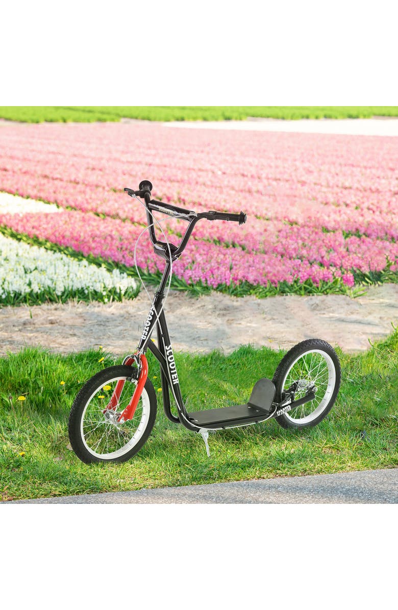 Aosom Youth Kick Scooter with Adjustable Handlebar, Dual Brakes, Inflatable Wheels, Alternate, color, Black