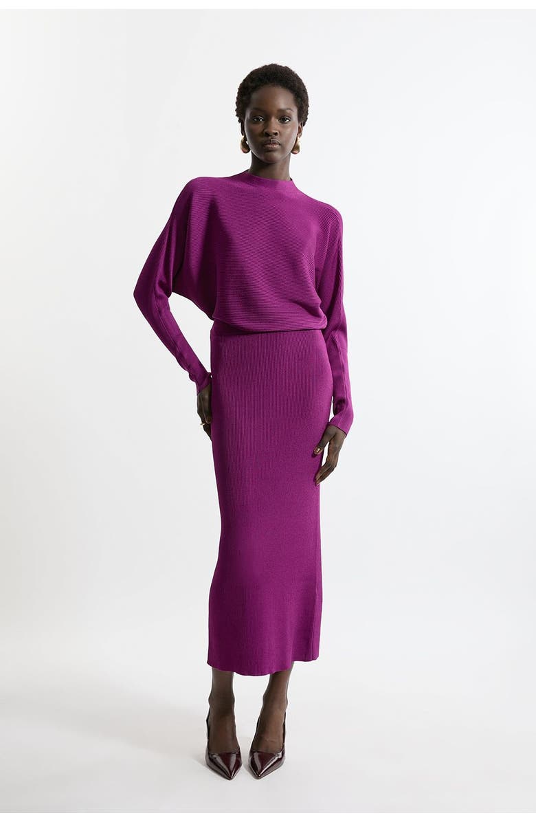 Karen Millen Drape Knit Bat Wing Pencil Midi Dress, Main, color, Magenta