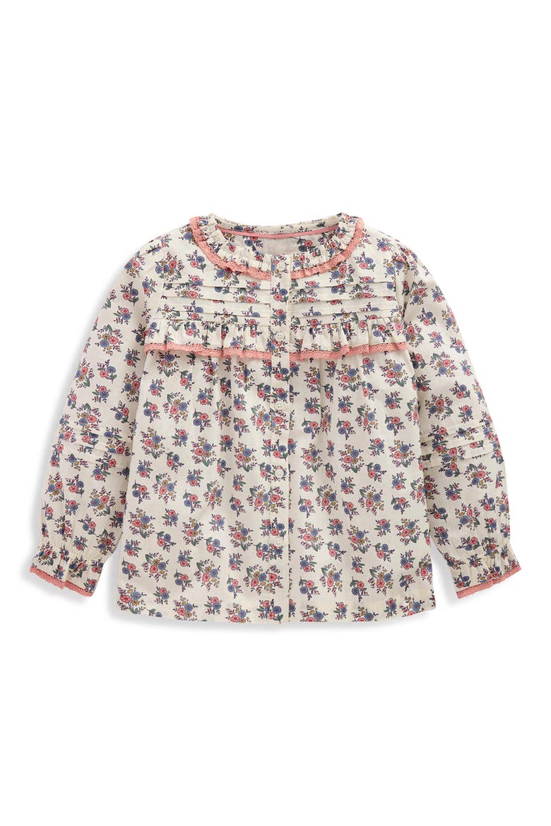 Kids' Frill Button Through Top, Main, color, SOFT CREAM FLORAL TRELLIS
