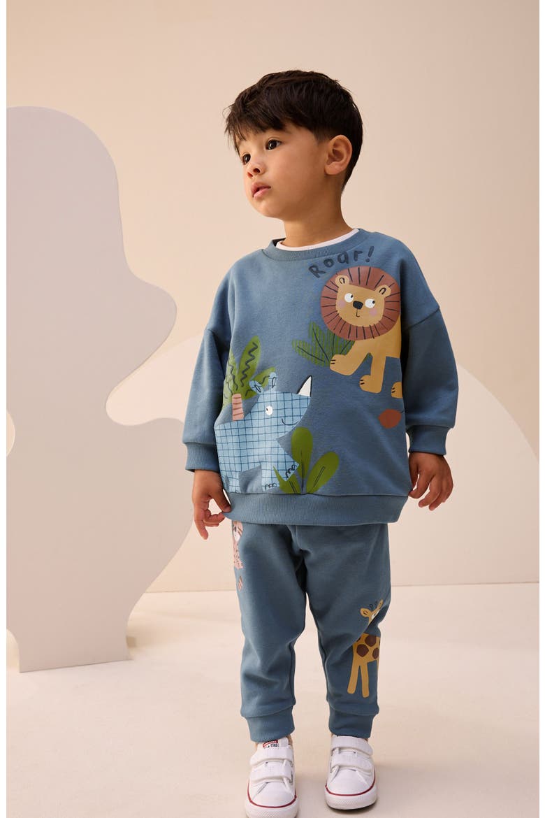 Kids' Safari Cotton Blend Sweatshirt & Joggers Set, Alternate, color, BLUE