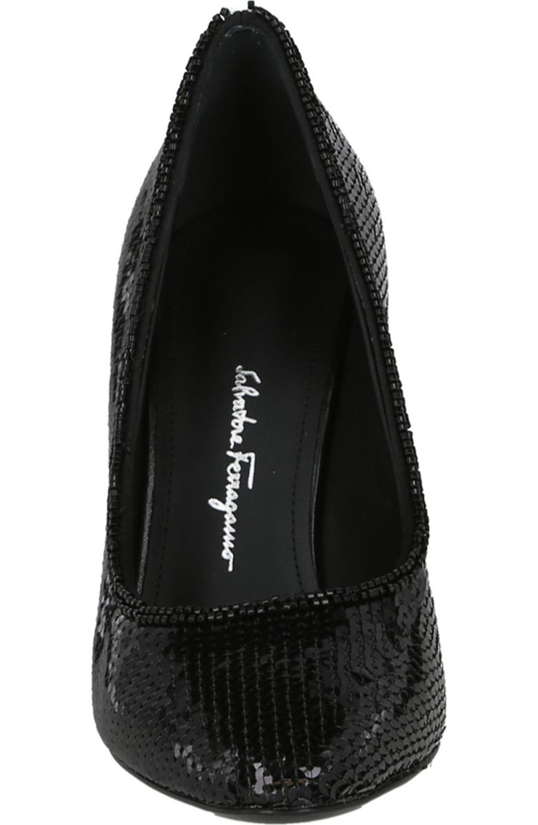 FERRAGAMO Judy Sequin Pointed Toe Pump, Alternate, color, Black