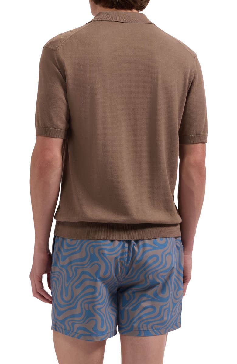 Bugatchi Cruz Wave Print Swim Trunks, Alternate, color, Taupe