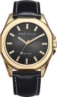 Perry Ellis Solar Leather Strap Watch, 41mm