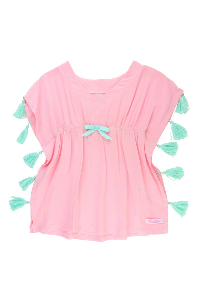 RuffleButts Kids' Tassel Trim Cover-Up Caftan, Main, color, Pink