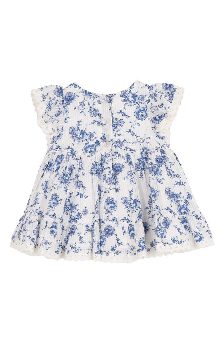 Rare Editions Floral Toile Dress, Bloomers & Headband Set, Alternate, color, Blue
