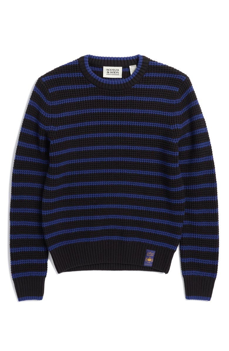 Scotch & Soda Kids' Yarn Dye Stripe Crewneck Sweater, Main, color, Black