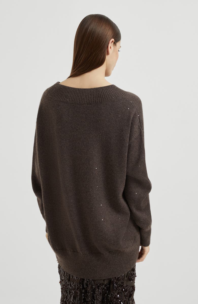 Brunello Cucinelli Cashmere and silk diamond yarn sweater, Alternate, color, Rust Brown