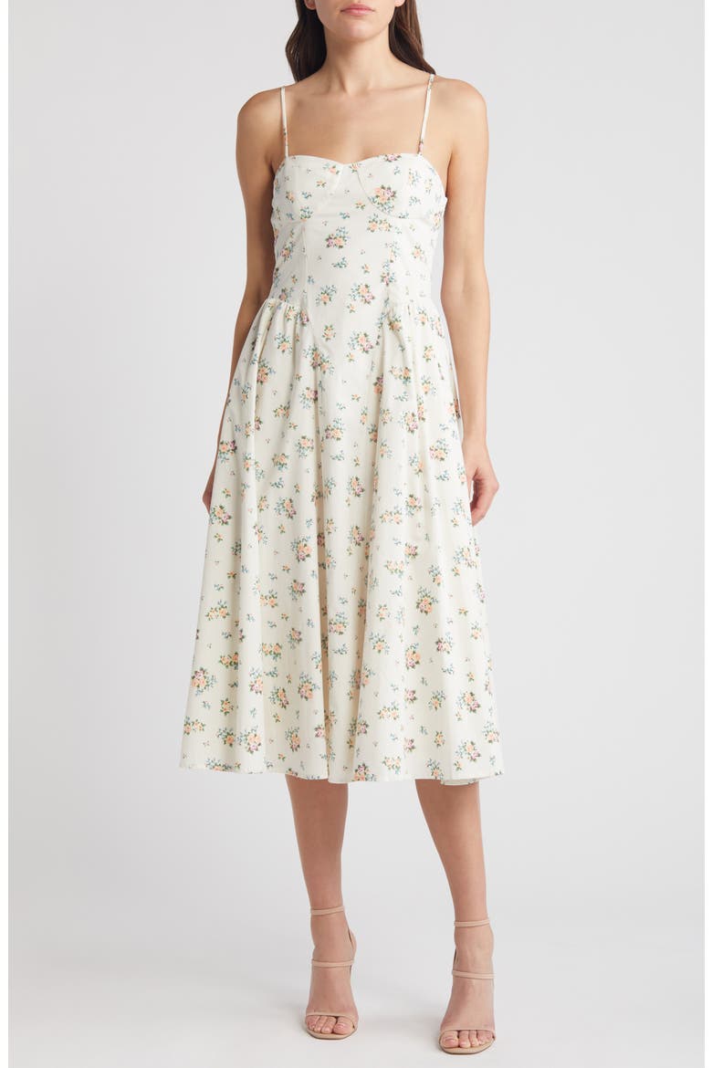 Floral Print Bustier Sleeveless Maxi Sundress, Main, color, IVORY DITSY