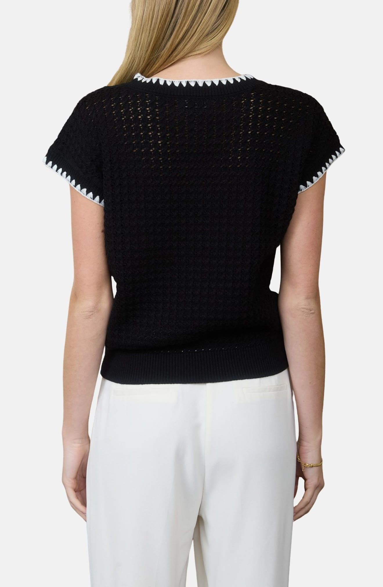 Open Knit Short Sleeve Sweater - image 2