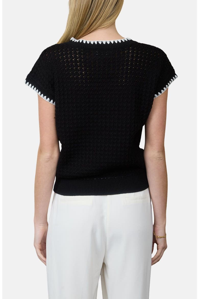 Open Knit Short Sleeve Sweater, Alternate, color, BLACK
