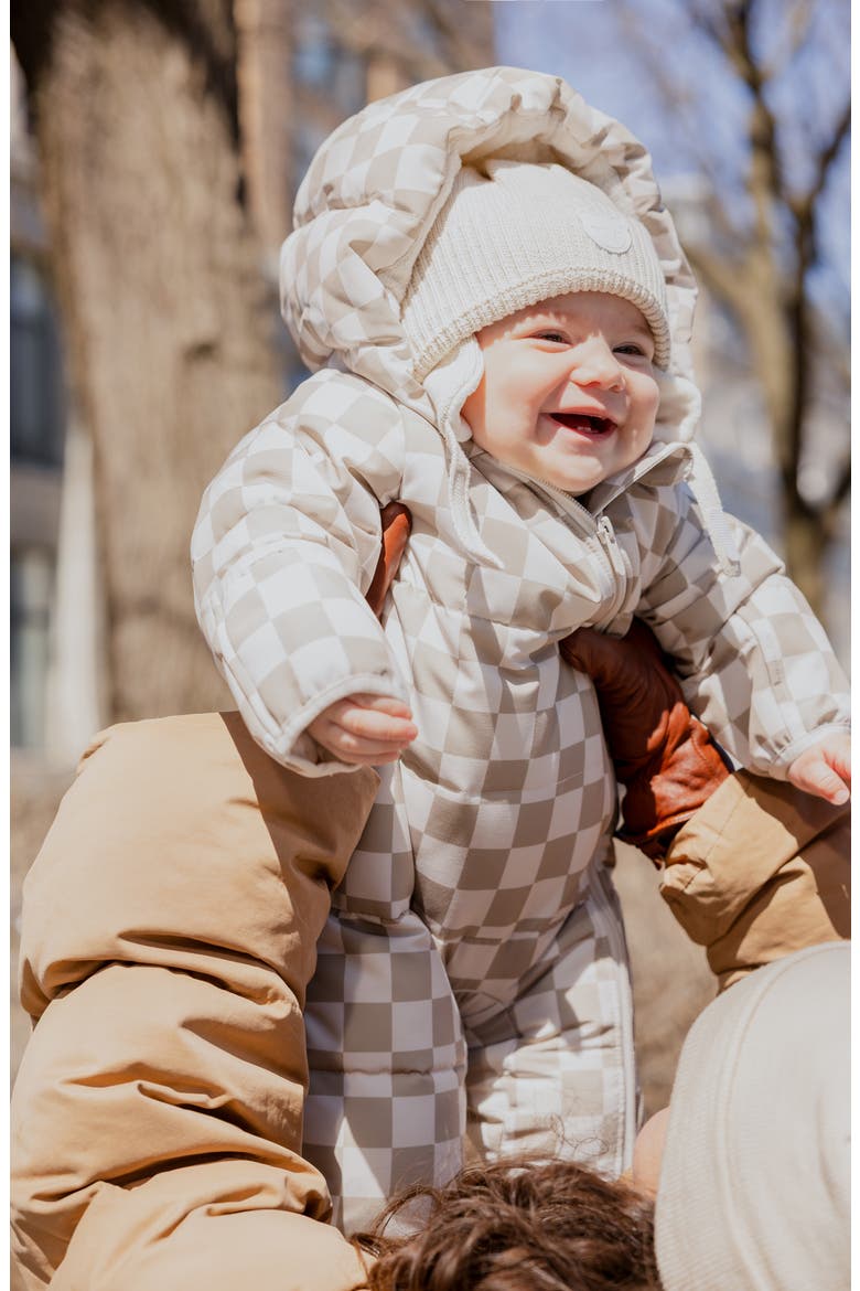Checkerboard Hooded Snowsuit, Alternate, color, BEIGE
