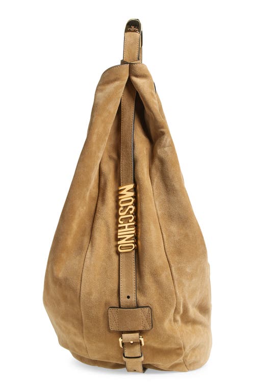 Moschino Handle Me Suede Hobo Bag In Beige