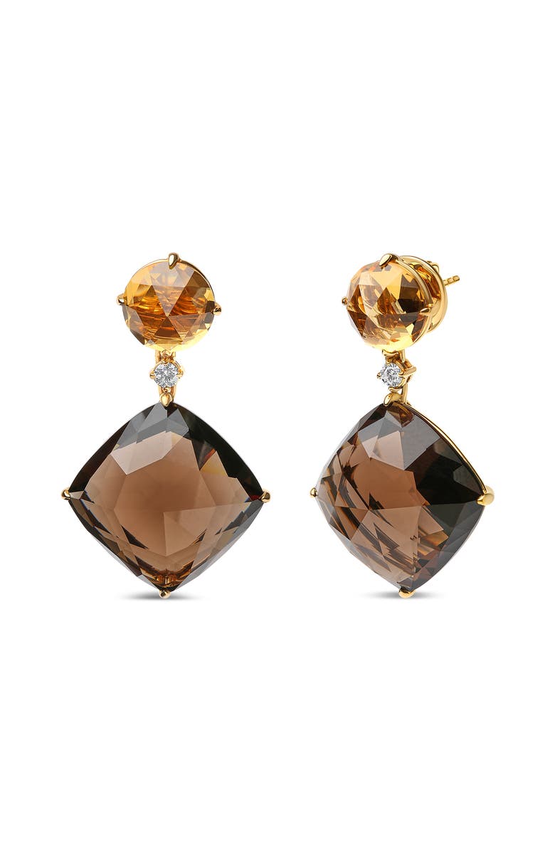 Haus of Brilliance 18K Gold 1/5 Ct Diamond with Yellow Citrine & Smoky Quartz Gemstone Dangle Earring, Alternate, color, Yellow