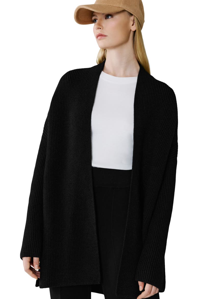 Rib Open Front Cardigan, Alternate, color, BLACK