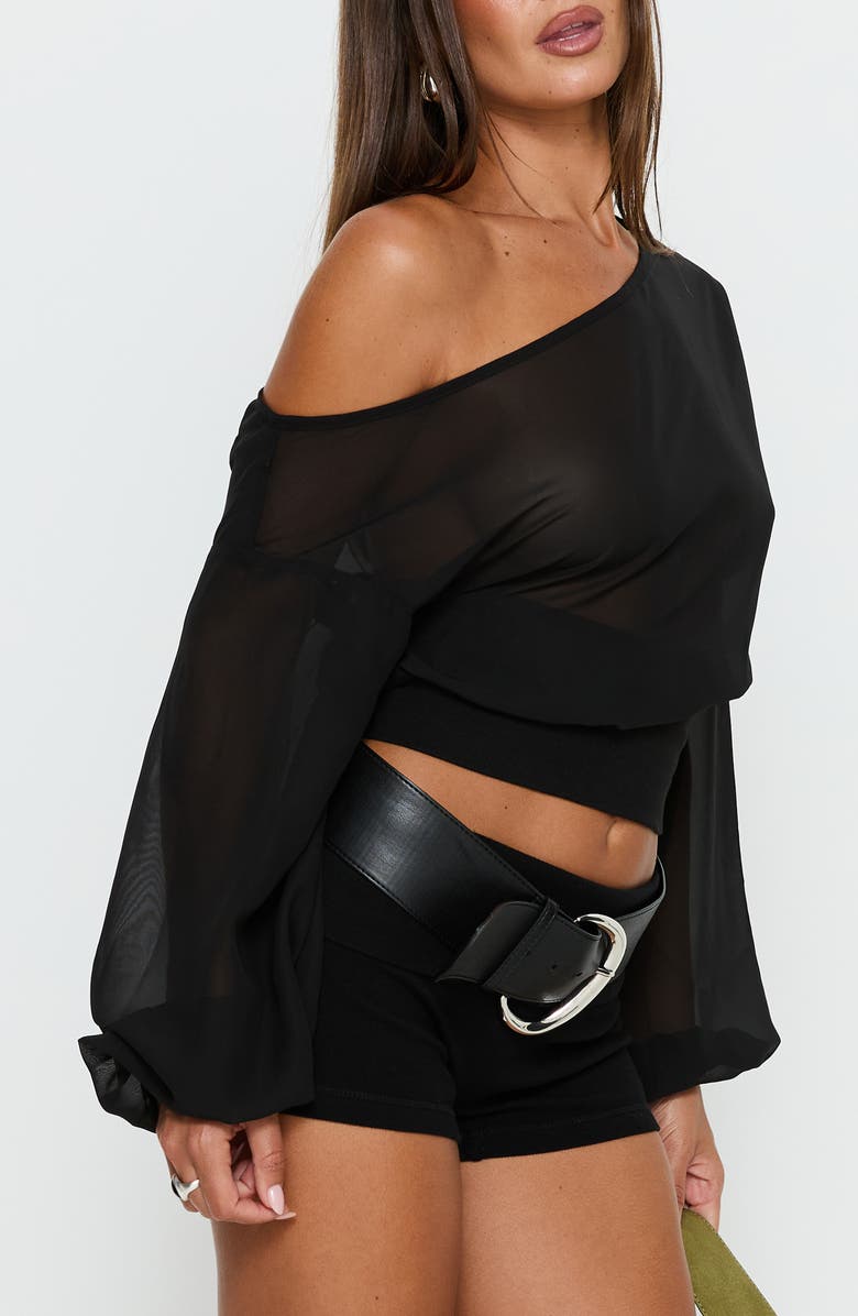 Princess Polly <p>Idalina One-Shoulder Chiffon Top</p>, Alternate, color, Black
