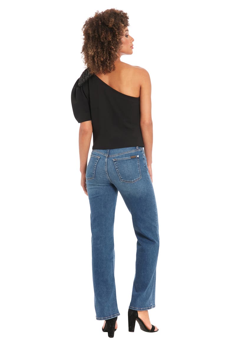 One Shoulder Bubble Sleeve Top, Alternate, color, BLACK