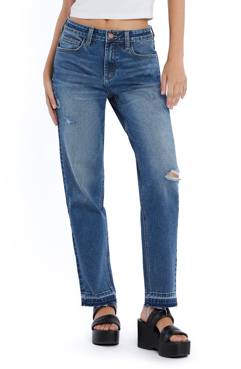 HINT OF BLU Release Hem High Waist Straight Leg Jeans, Main, color, 