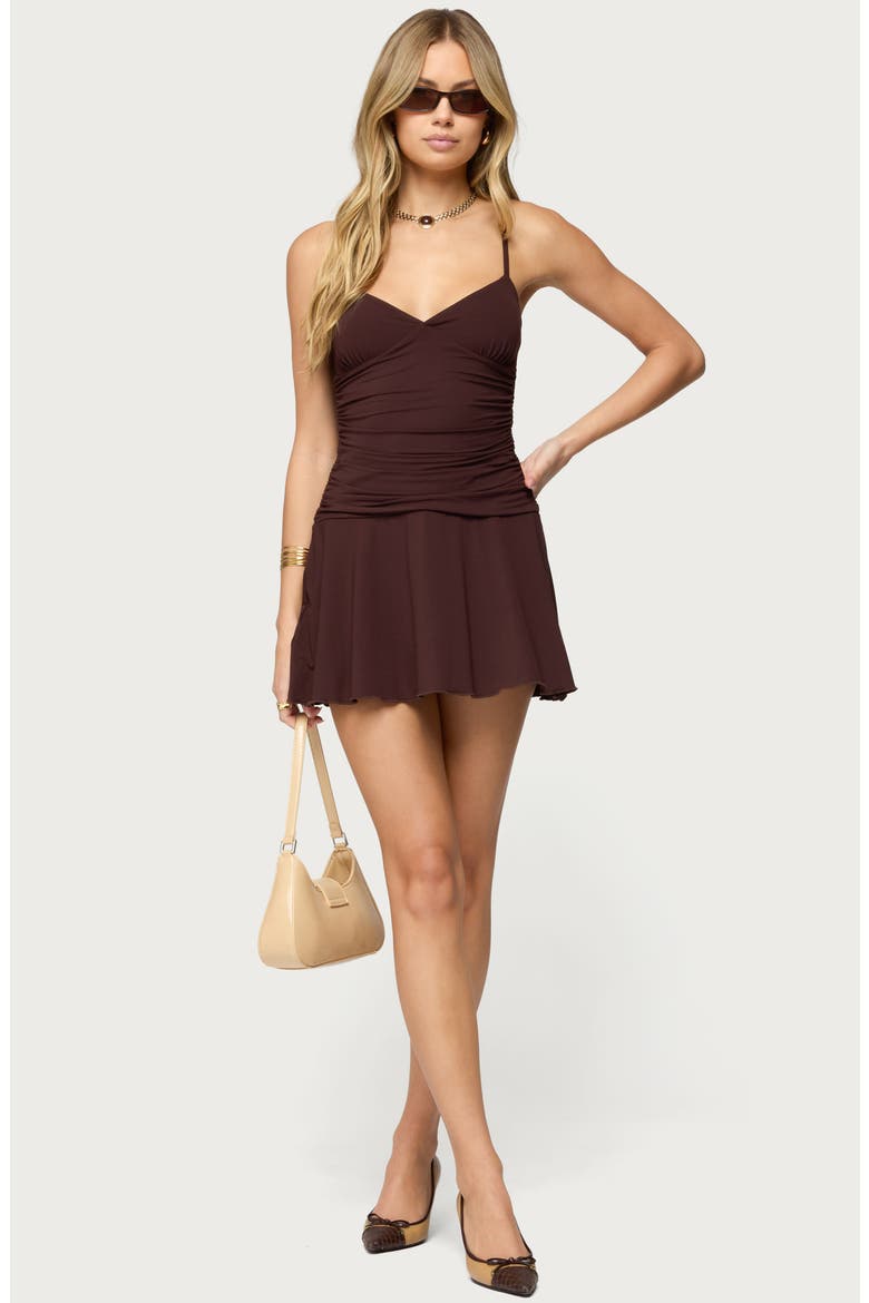 Deborah Ruched Minidress, Alternate, color, BROWN