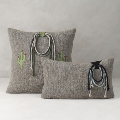 Desert Bloom Hand Appliqued & Knotted Indoor & Outdoor Woven Accent Pillow