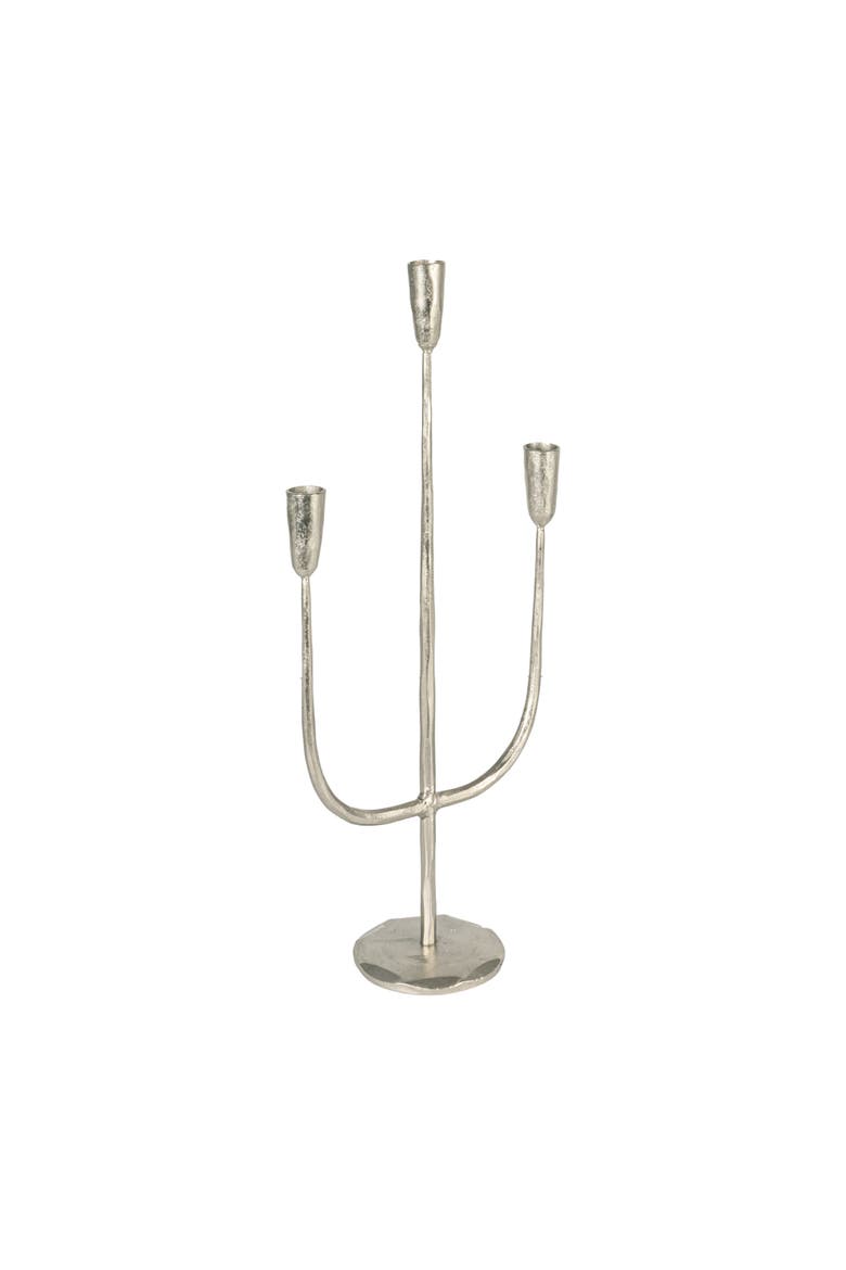 Hand-Forged Metal Candelabra, Silver Finish, Main, color, Silver