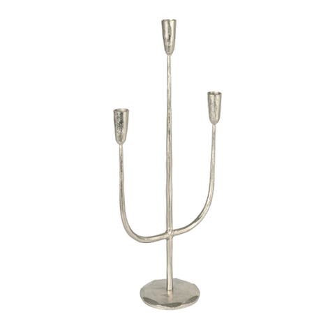 Hand-Forged Metal Candelabra, Silver Finish