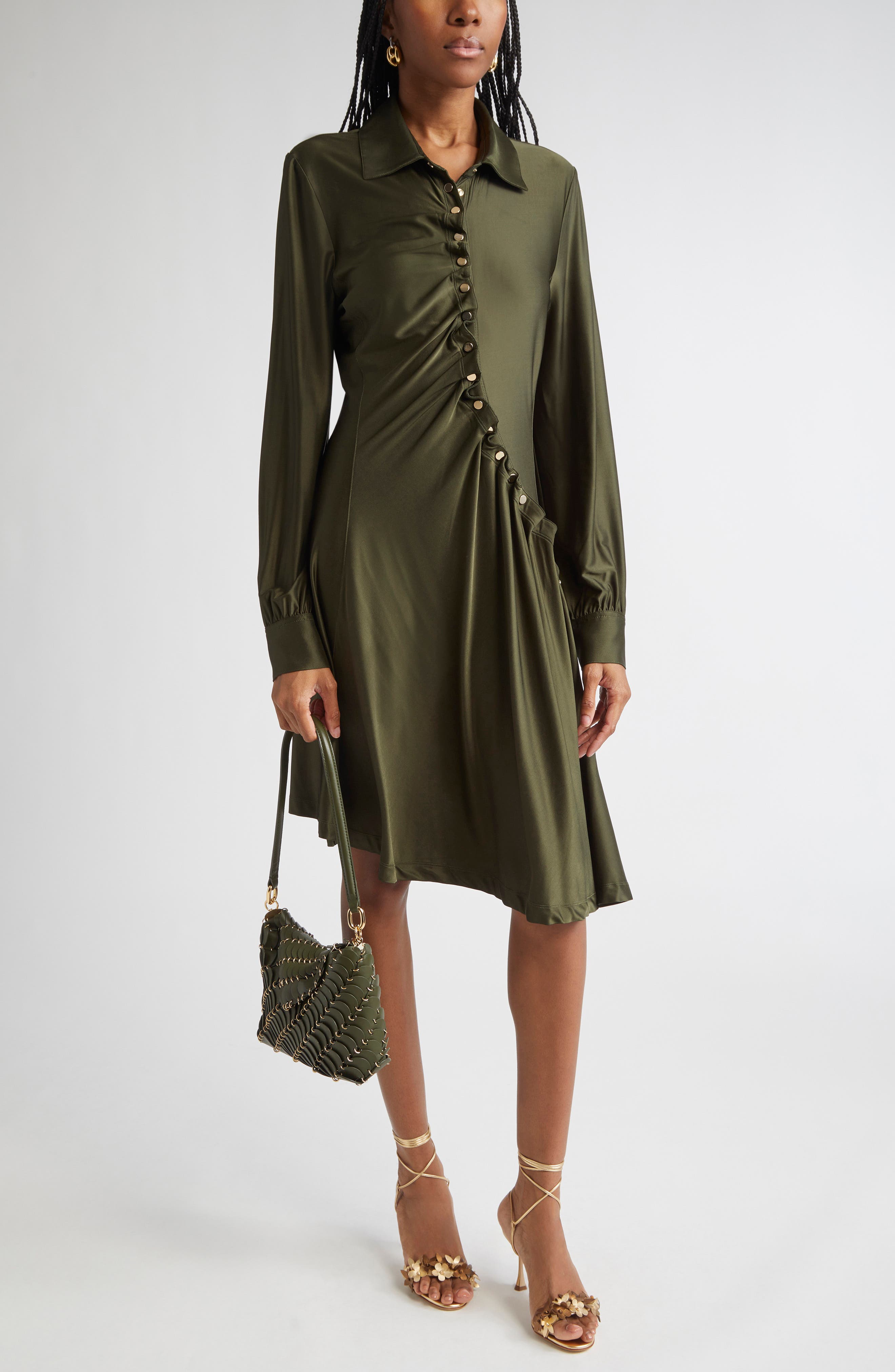Draped Long Sleeve Jersey Minidress
