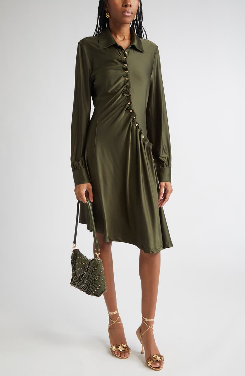 Rabanne Draped Long Sleeve Jersey Minidress, Main, color, New Kaki