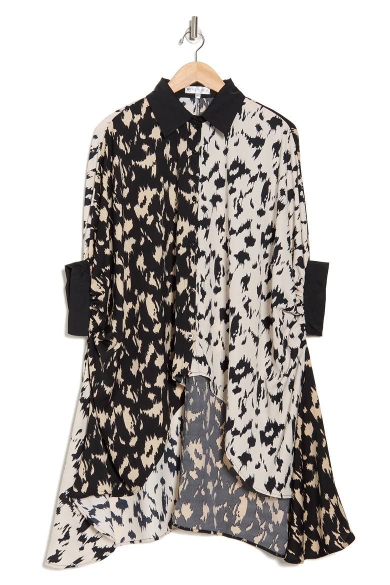 Oversize Two-Tone Button-Up Shirt, Alternate, color, BLACK