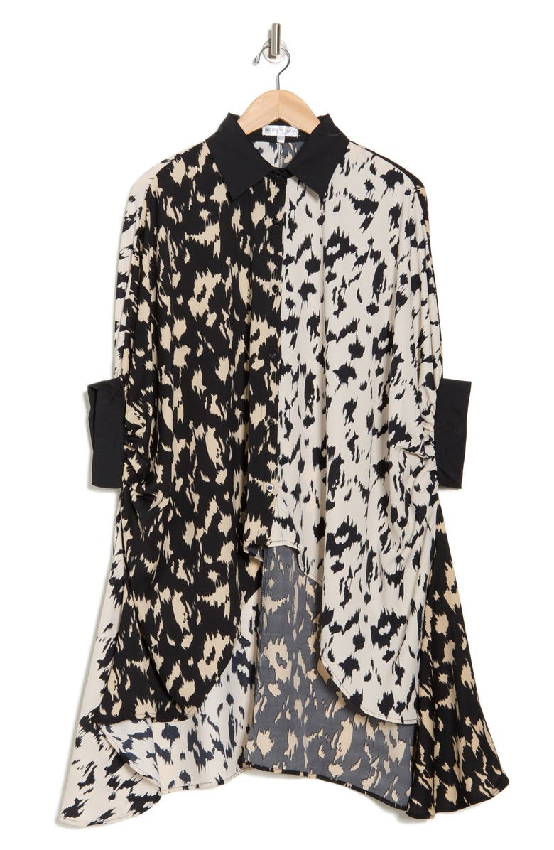 PATRIZIA LUCA Oversize Two-Tone Button-Up Shirt, Alternate, color, Black