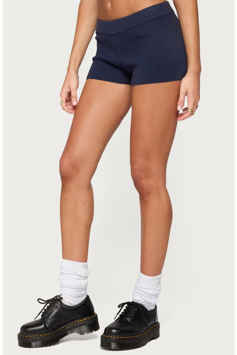 Lorie Ribbed Knit Shorts, Alternate, color, NAVY