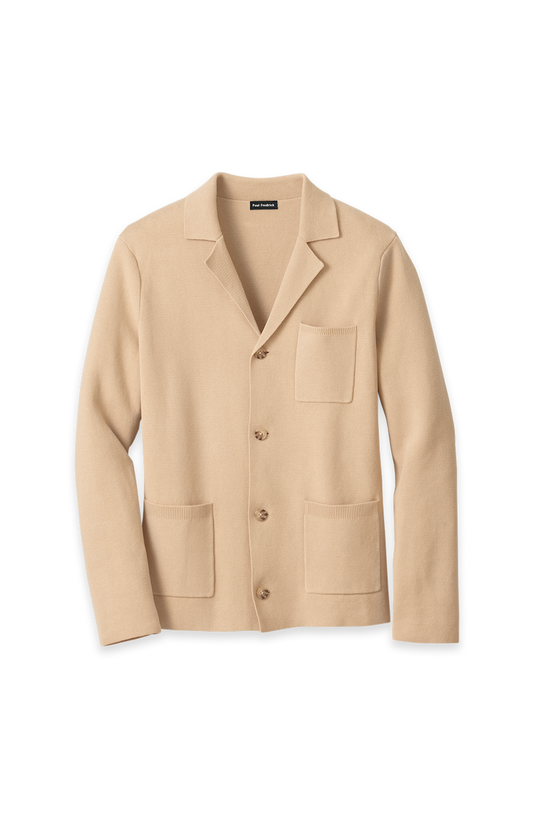 Paul Fredrick Cotton Notch Lapel Cardigan Sweater, Main, color, Tan