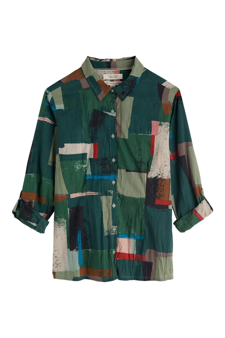 Larissa Printed Organic Cotton Button-Up Shirt, Main, color, AERIAL FIELD COPPICE