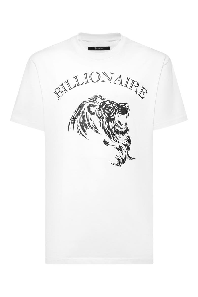 Embroidered Round Neck T-Shirt Lion Men, Main, color, white