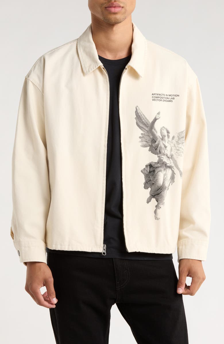 PacSun Artifacts in Motion Crop Cotton Jacket, Main, color, Cream