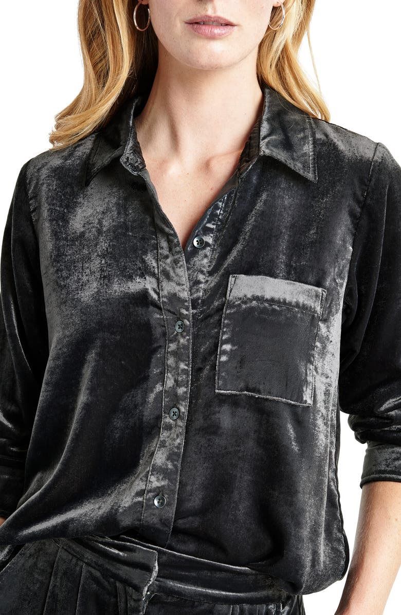 Splendid Irene Stretch Velvet Button-Up Shirt, Alternate, color,